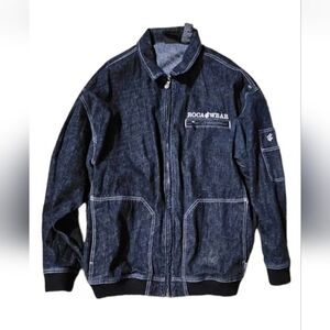 Rocawear Jacket Vintage Y2k NWOT Coat Mens 3XL Blue Denim Jean Trucker